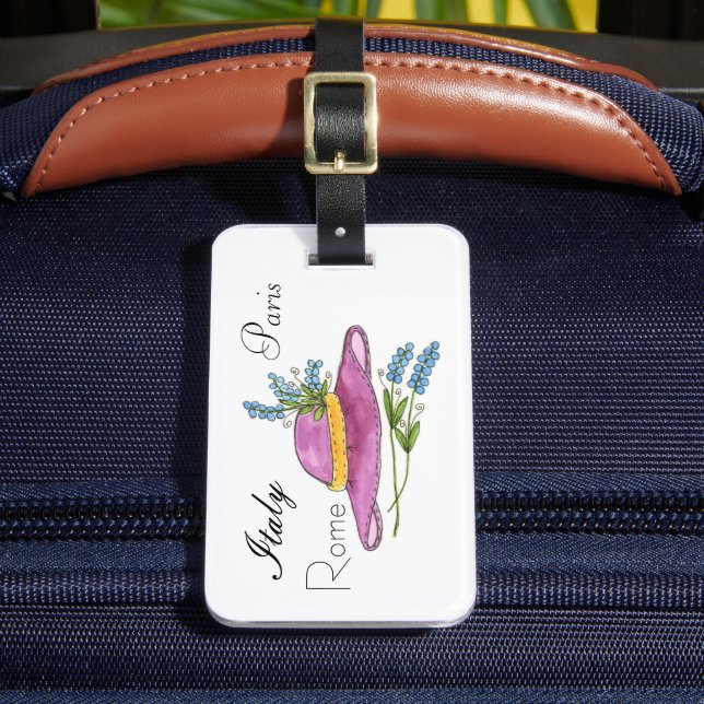 Pink Hat with Flowers Luggage Tag (Front Insitu 2)