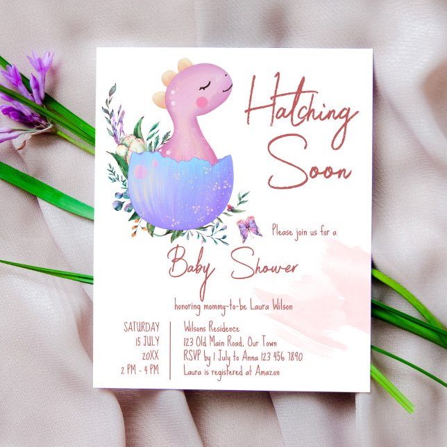 Pink hatching soon baby shower budget invite (Creator Uploaded)