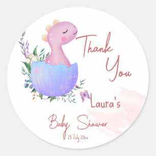 Pink hatching soon baby shower thank you classic round sticker