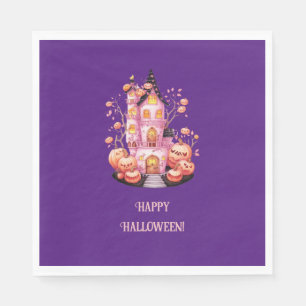 Pink Haunted Castle Halloween Party Napkin
