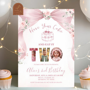 Pink Have Your Cake and Eat it TWO Birthday  Invitation