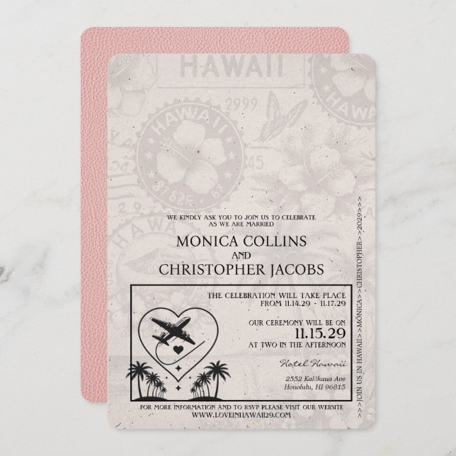 Pink Hawaii Passport Wedding Invitation (Front/Back)