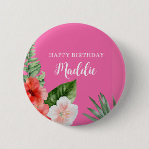 Pink Hawaiian Floral Birthday 6 Cm Round Badge