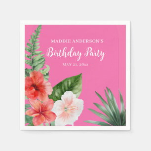 Pink Hawaiian Floral Birthday Napkin