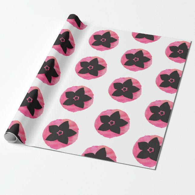 Pink Hawaiian Flower Pattern Wrapping Paper (Unrolled)