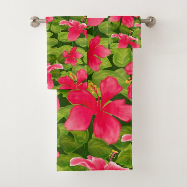 Pink Hawaiian Hibiscus Flower Pattern Towel (Insitu)