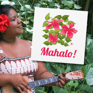 Pink Hawaiian Hibiscus Mahalo Thank you Flat Card