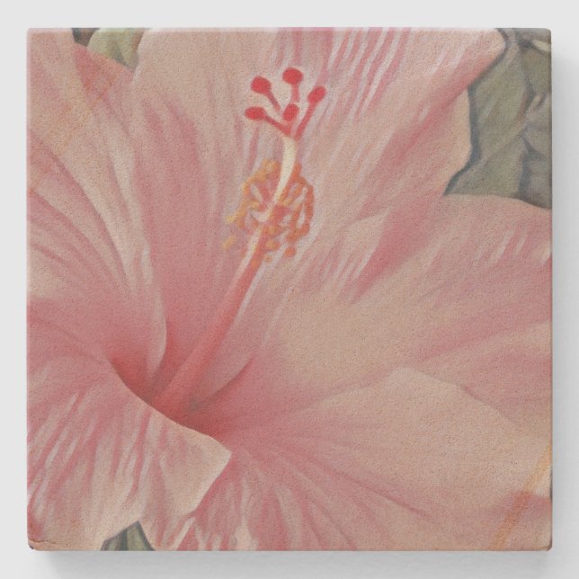 Pink Hawaiian Hibiscus Stone Coaster (Front)