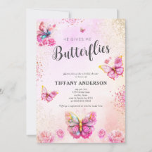 Pink He Gives Me Butterflies Bridal Shower