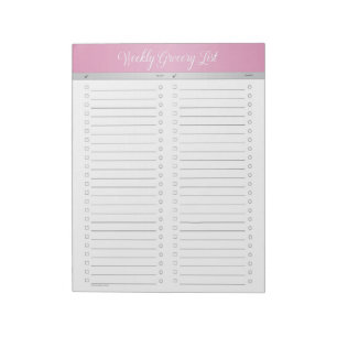 Pink Header Weekly Grocery List - Checklist Notepad