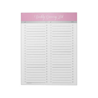 Pink Header Weekly Grocery List - Checklist Notepad
