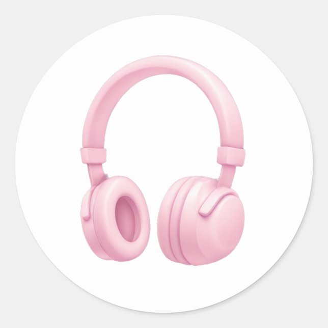 Pink Headphones Emoji – Cute Music Lover Icon Classic Round Sticker (Front)