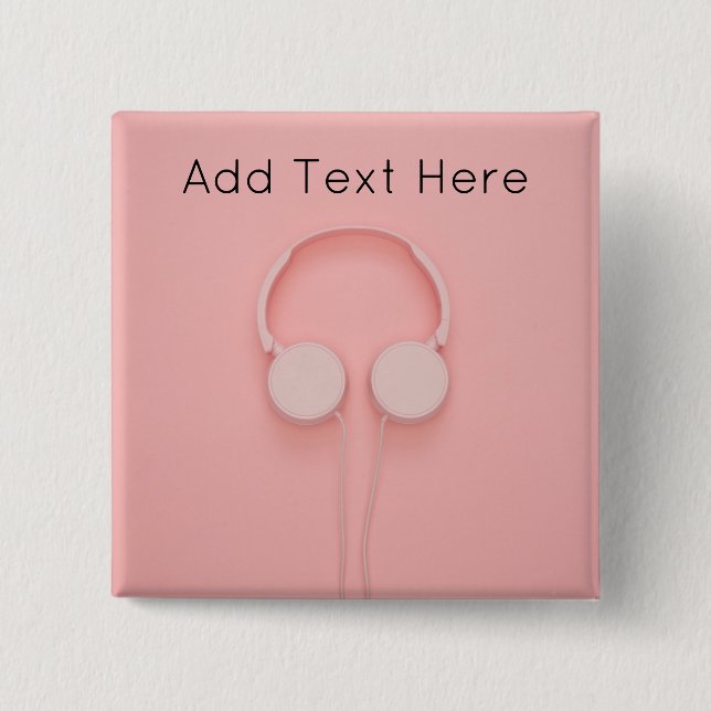 Pink Headphones with Wires 15 Cm Square Badge (Front)