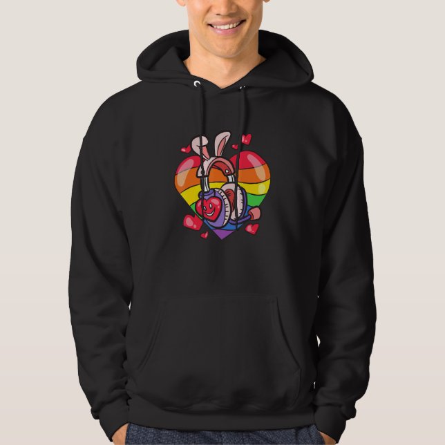 Pink Headset With Bunny Ears - Rainbow Heart LGBTQ Hoodie (Front)