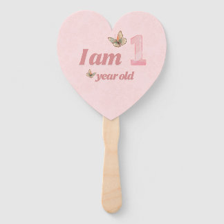 Pink Heart 1st Birthday Hand Fan Party Favour