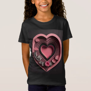 Pink Heart 3D Paper Art Design T-shirt