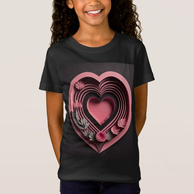 Pink Heart 3D Paper Art Design T-shirt  (Front)