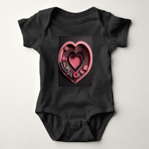 Pink Heart 3D Paper Art Design T-shirt Baby Bodysuit
