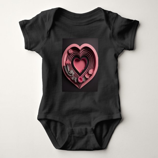 Pink Heart 3D Paper Art Design T-shirt  Baby Bodysuit (Front)