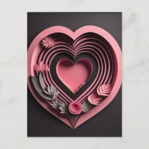 Pink Heart 3D Paper Art Design T-shirt  Postcard