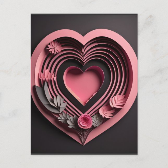 Pink Heart 3D Paper Art Design T-shirt  Postcard (Front)