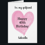 Pink Heart 40th Birthday Girlfriend<br><div class="desc">A personalised 40th birthday card for girlfriend, which you can personalise to the recipient. The inside card message reads a sweet sentiment, which can be easily edited. The back of this personalised 40th birthday card for her features the same heart along with the year, which you can easily edit. A...</div>