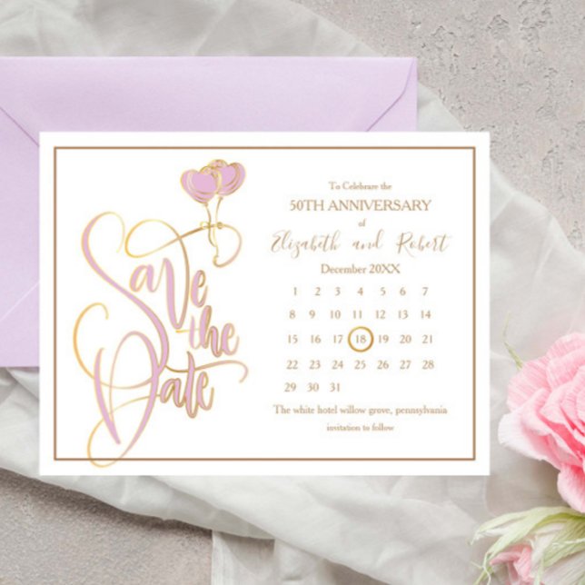 Pink Heart 50th Anniversary Save The Date Announcement Postcard (Creator Uploaded)