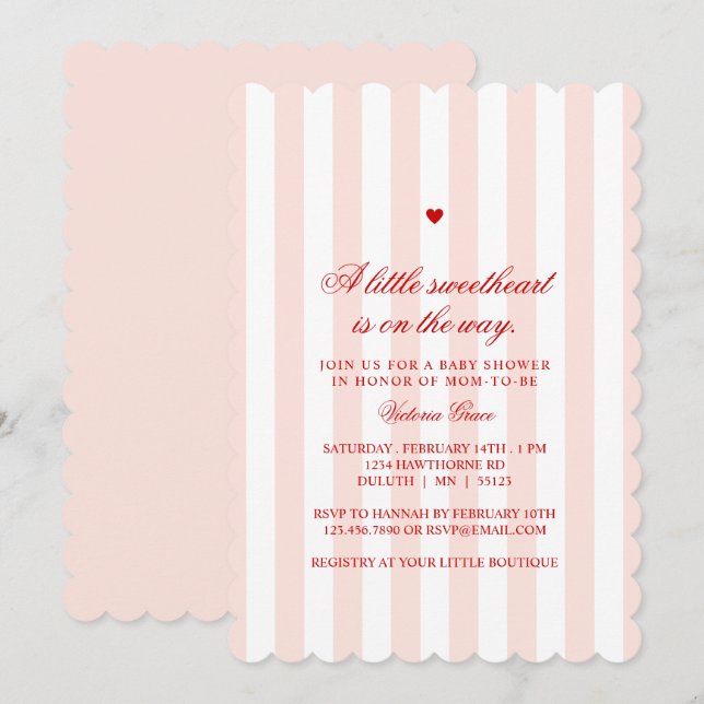Pink Heart A Little Sweetheart Baby Shower Invitation (Front/Back)