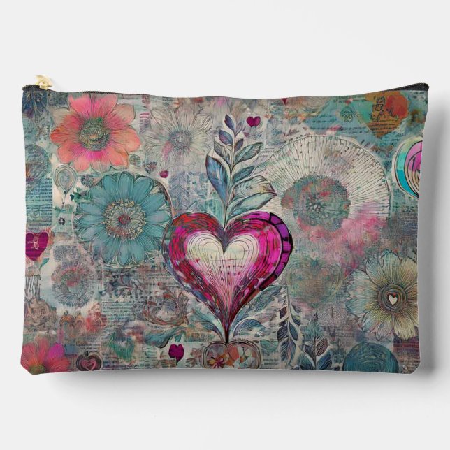 Pink Heart Abstract Zippered Pouch (Front)