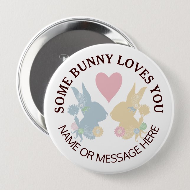 Pink Heart and Colourful Pastel Easter Bunny 10 Cm Round Badge (Front & Back)