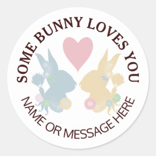 Pink Heart and Colourful Pastel Easter Bunny Classic Round Sticker