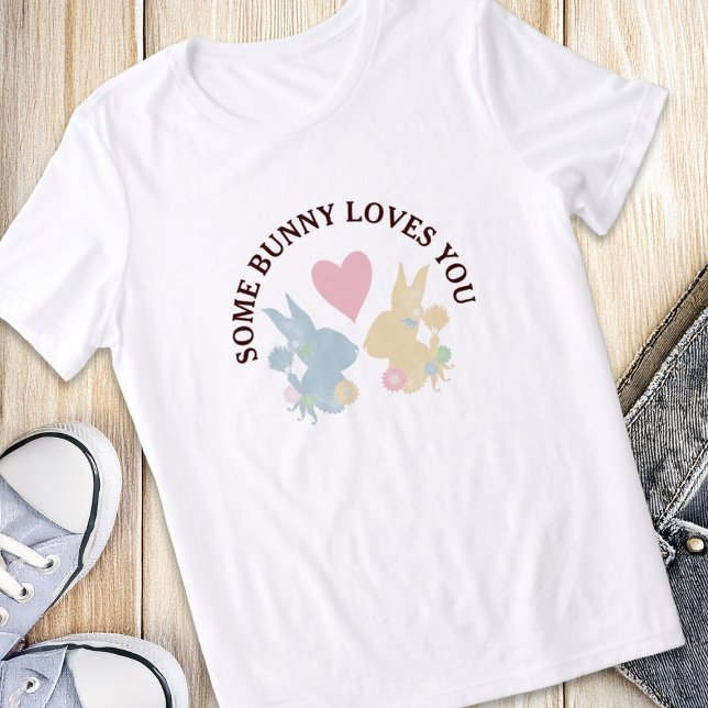 Pink Heart and Colourful Pastel Easter Bunny Tri-Blend Shirt (Creator Uploaded)