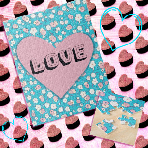 Pink Heart and Flowers Love Puzzle