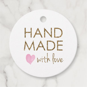Pink Heart and Gold Handmade with Love Favour Tags