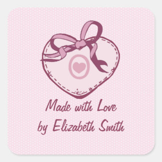 Pink Heart and Ribbon Square Sticker