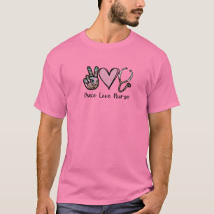 Pink Heart And Stethoscope Motif For Women Peace L T-Shirt