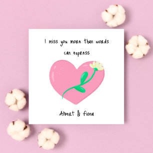 Pink Heart and White Flower Miss You Card