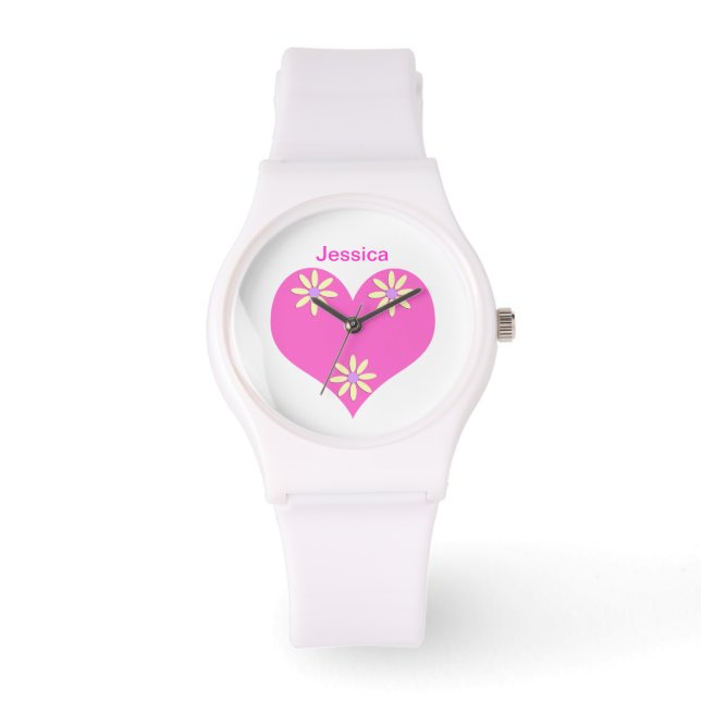Pink Heart and Yellow Flowers Watch (Front)