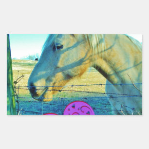 Pink Heart and Yellow Horse Rectangular Sticker