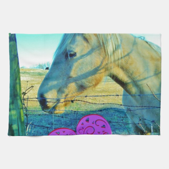 Pink Heart and Yellow Horse Tea Towel (Horizontal)