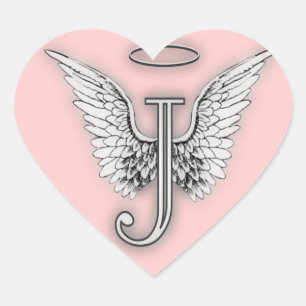 Pink Heart Angel Wings Monogram Sticker