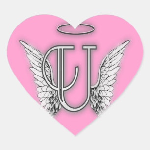 Pink Heart Angel Wings Monogram Sticker
