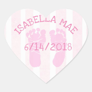 Pink Heart Baby Announcement Footprints Sticker
