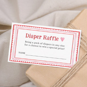 Pink Heart Baby Shower Diaper Raffle Tickets Enclosure Card