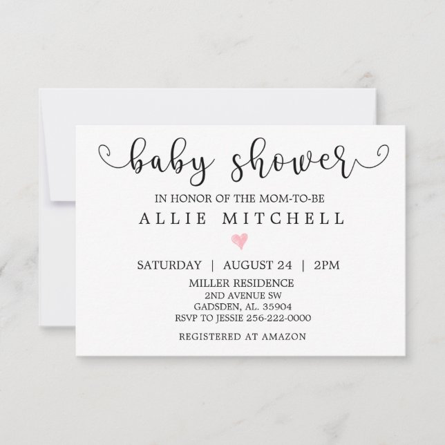 Pink Heart Baby Shower Invitation (Front)