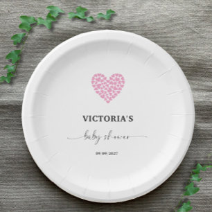 Pink Heart Baby Shower Party Paper Plate