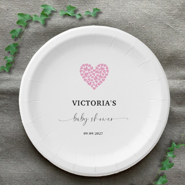 Pink Heart Baby Shower Party  Paper Plate (Creator Uploaded)
