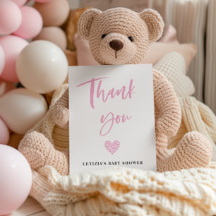 Pink Heart Baby Shower Thank You Card
