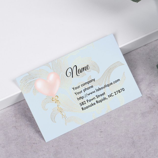 Pink Heart Balloon and Florals Business Card (Creator Uploaded)