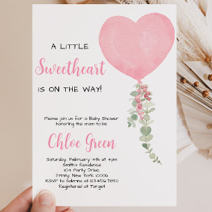 Pink Heart Balloon Baby Shower Invitation